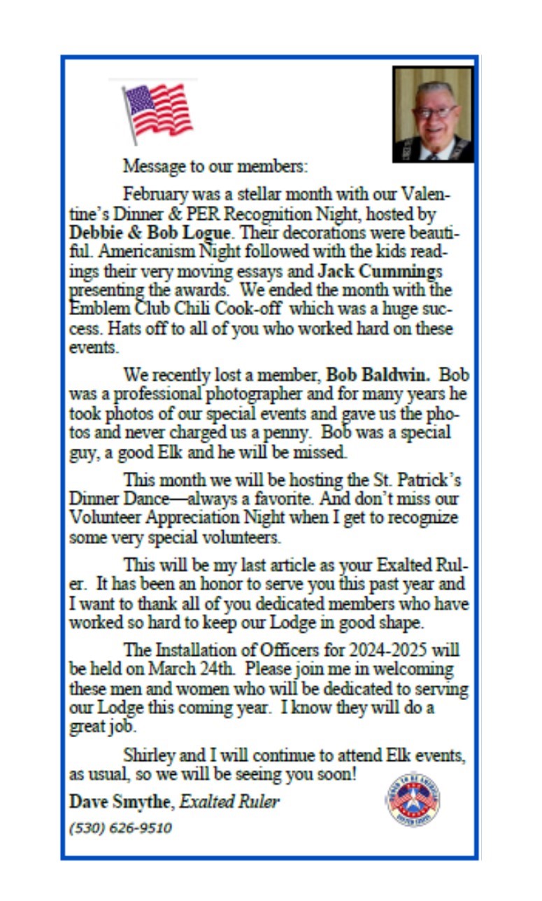 Placerville Elks 1712 Events and News